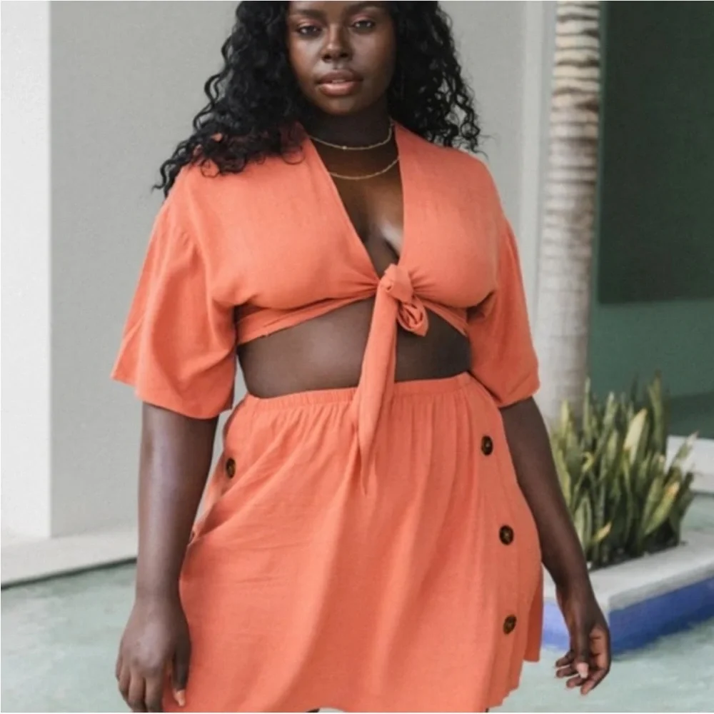 H30 Toluca Swim Maria Tie-front Linen Top - Clay size M - Picture 2 of 7
